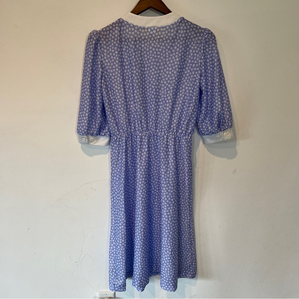 Vintage The Fashion Place Blue and White Coffee Bean Half Button Up Midi Dress - Picture 11 of 12
